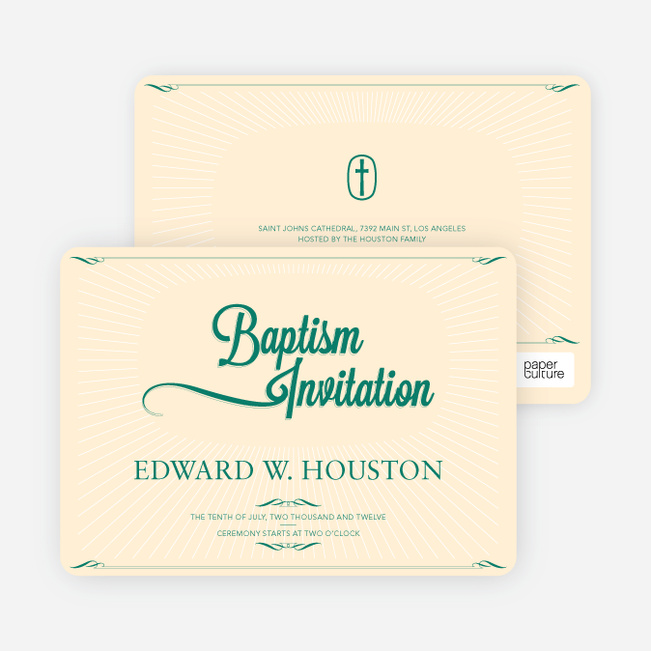 Sun Rays Baptism Invitations - Green