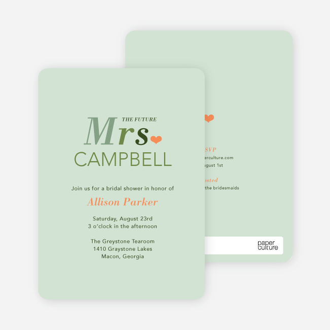 The Future Mrs. Bridal Shower Invitations - Green