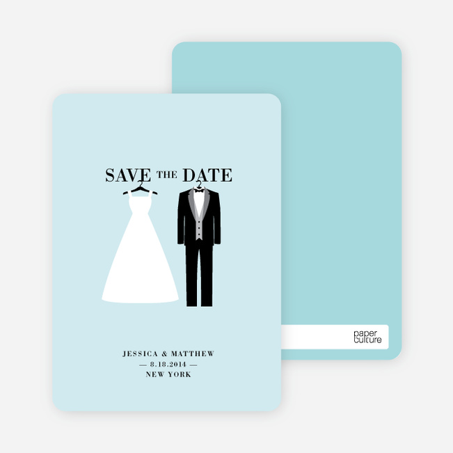 Wedding Dress and Tuxedo Save the Date Cards - Blue