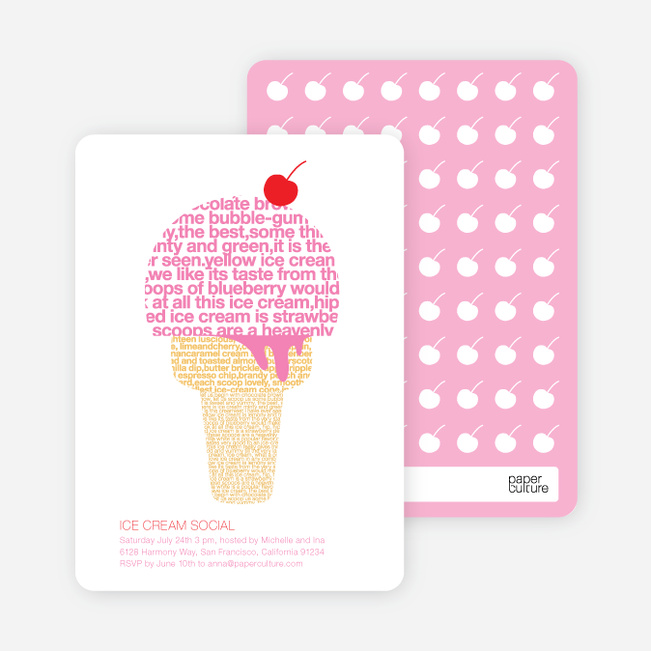 Ice Cream Social Summer Party Invitations - Carnation