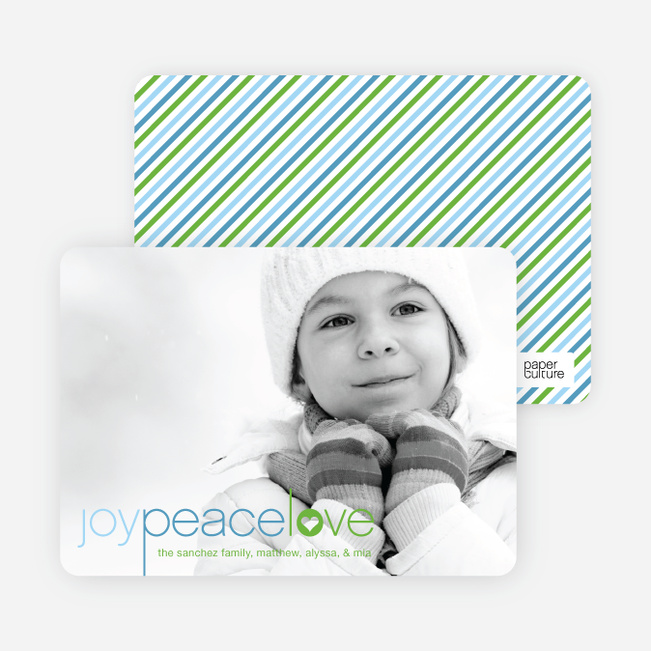 Joy Peace Love Christmas and Holiday Cards - Periwinkle Blue