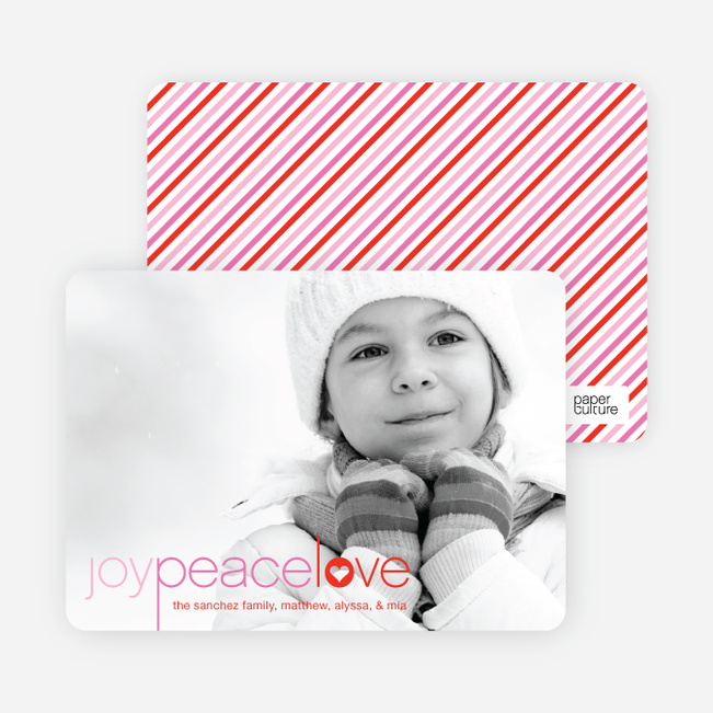 Joy Peace Love Christmas and Holiday Cards - Pink