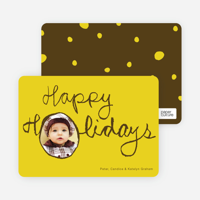 Kiddie Script Happy Holidays Photo Cards - Sun Gold
