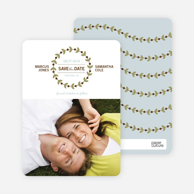 Modern Garland Eco Friendly Save the Date Photo Cards - Blue Bonnet