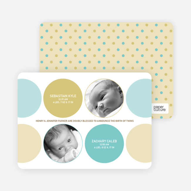 Modern Twin Birth Announcements with 2 Photos - Turquoise