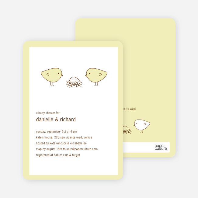 Nesting Birds Baby Shower Invitation - Fluffy Yellow