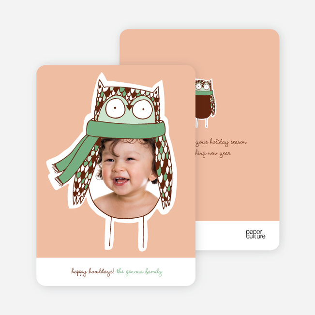 Ogling Owl Holiday Photo Cards - Basil