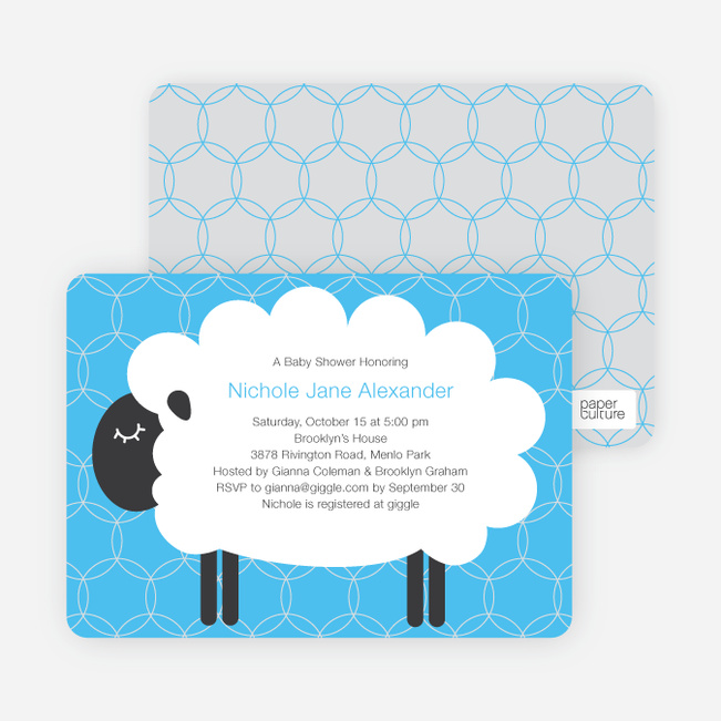 Sheep Themed Baby Shower Invitations - Light Blue
