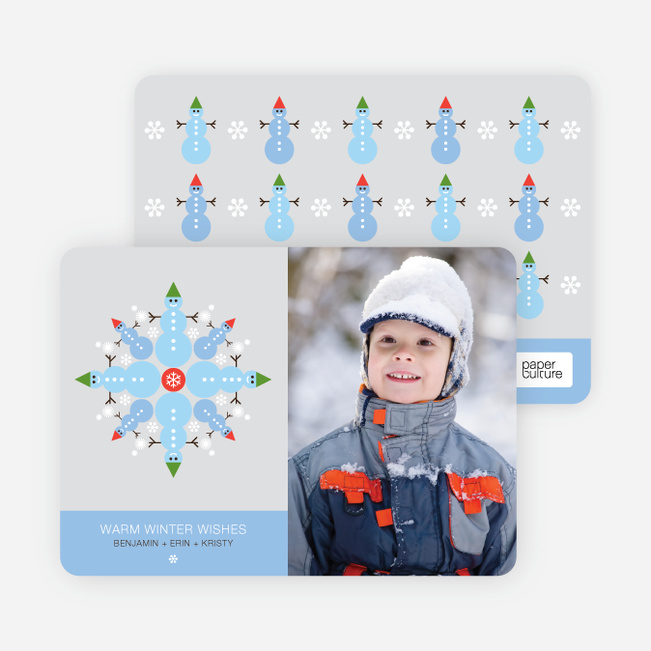 Snowman Snowflake Holiday Photo Card - Baby Blue