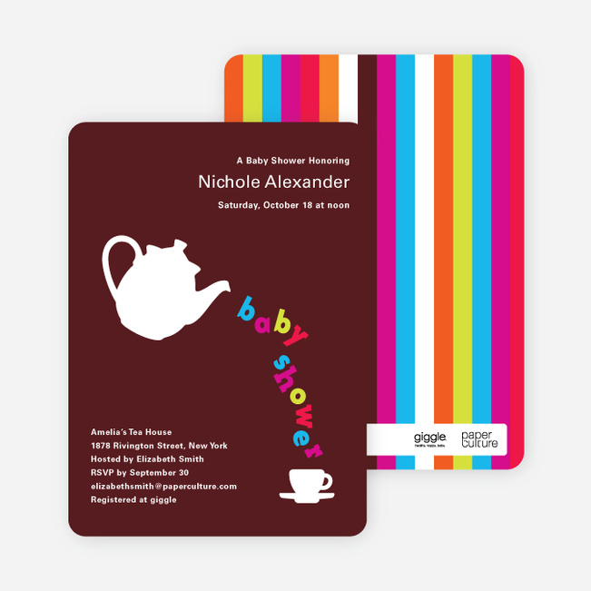 Teapot Alphabet Baby Shower Invitations - Dark Chocolate