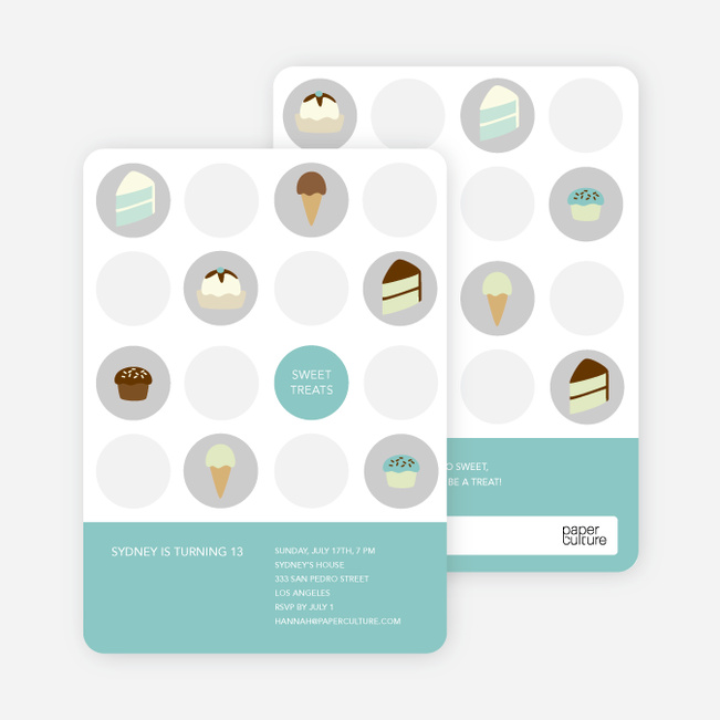 Tooth Decay Party Invitations: Ice Cream, Cupcakes and Cake - Teal