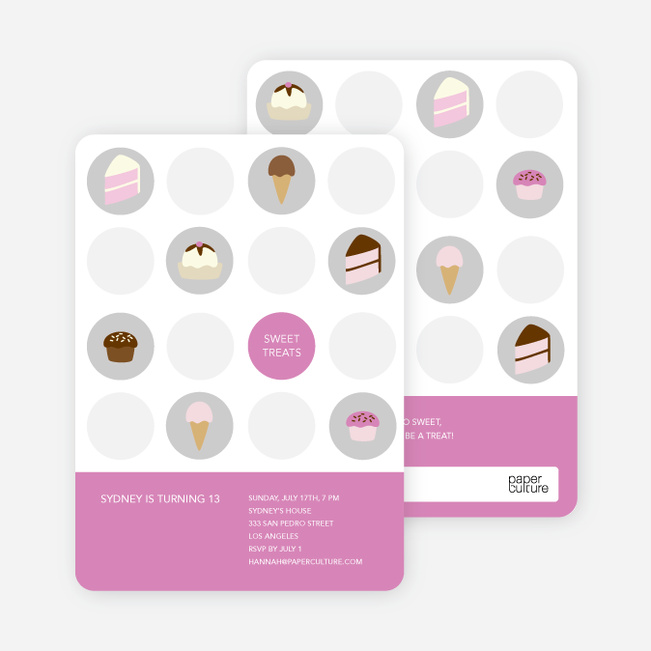Tooth Decay Party Invitations: Ice Cream, Cupcakes and Cake - Violet