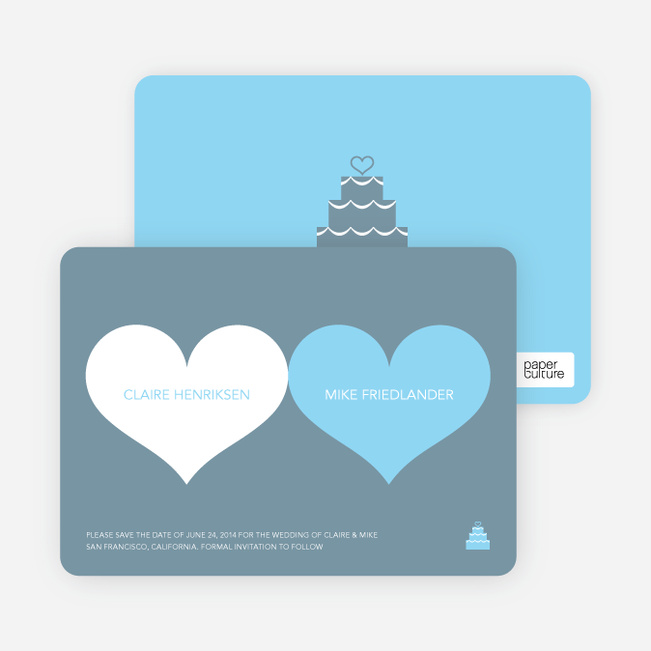 Two Hearts Save the Date Cards - Sky Blue