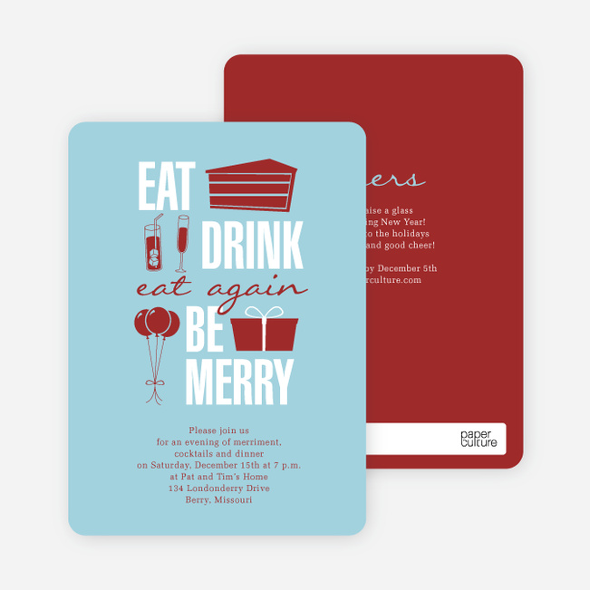 Eat. Drink. Eat Again. Be Merry Party Invitations - Blue