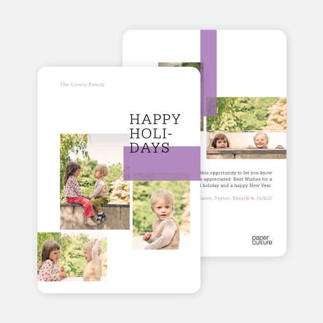 Holiday Blocks 5 Photo Holiday Cards - Purple