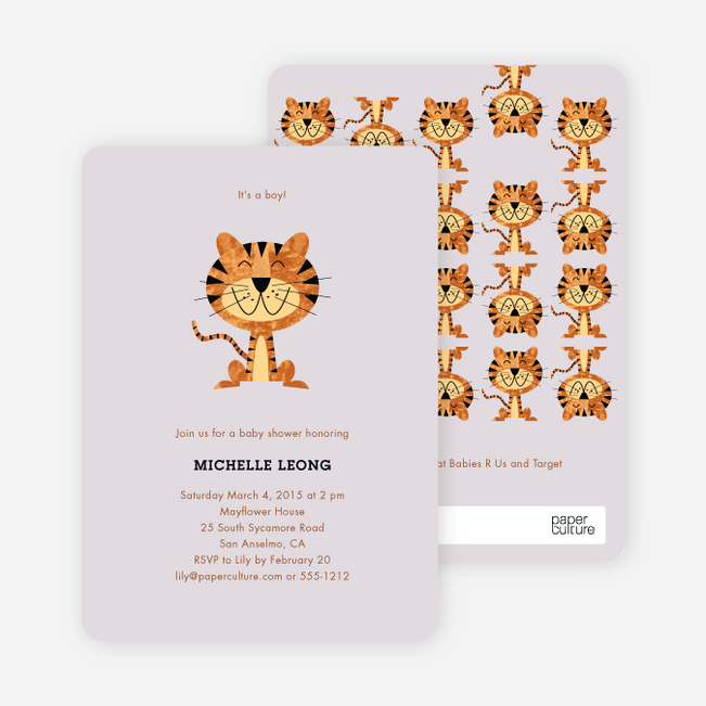 Tiger Baby Shower Invitations - Powdery Lilac