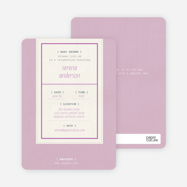 Baby Ticket Baby Shower Invitations - Lavender