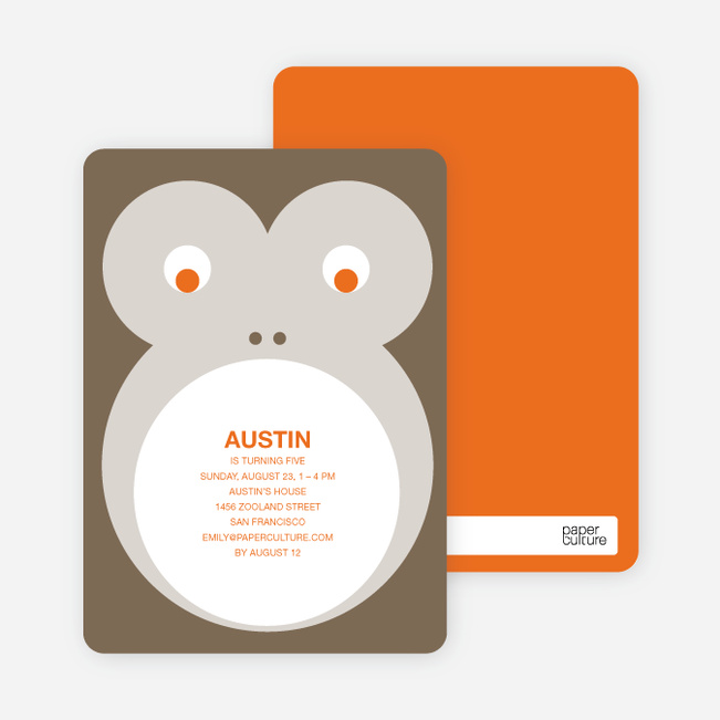 Monkey Face Modern Birthday Invitation - Mocha