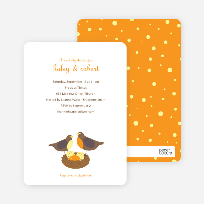 Nesting Robins Baby Shower Invites - Papaya