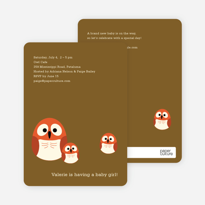 Owl Baby Shower Invitation - Light Mocha