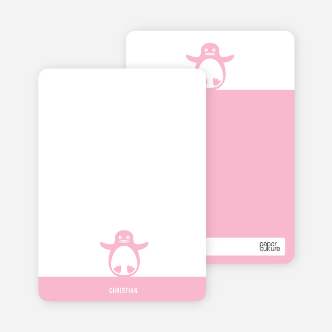 Personal Stationery for Penguin 1st Birthday Photo Invitation - Carnation