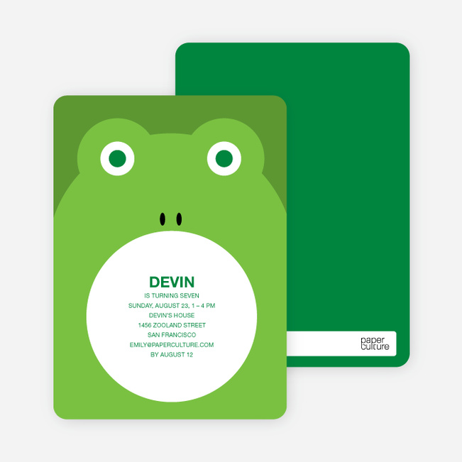 Ribbit Frog Modern Birthday Invitation - Paper Culture Green