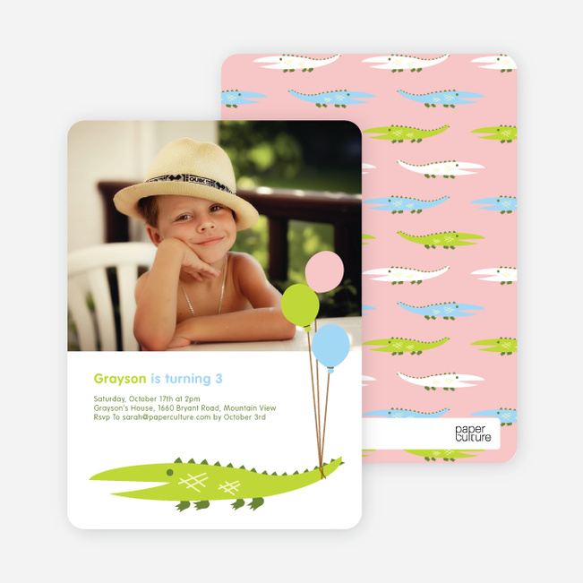 Alligator or Crocodile Invitation - Lime Bright