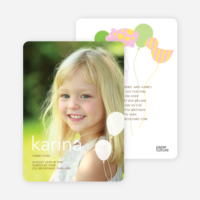 Balloon Zoo Modern Birthday Invitations - Paper Culture Green