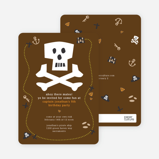 Brown Pirate Modern Birthday Invitation - Brown