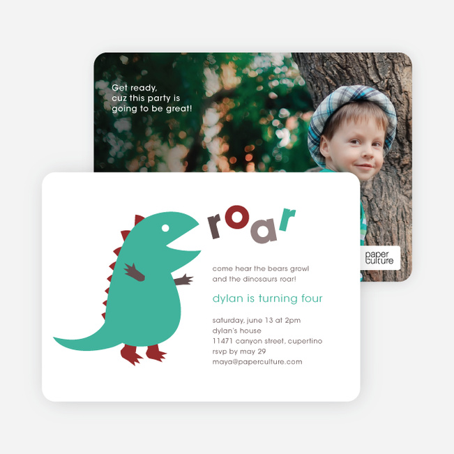 Dinosaur Modern Birthday Party Invitation - Aqua Green