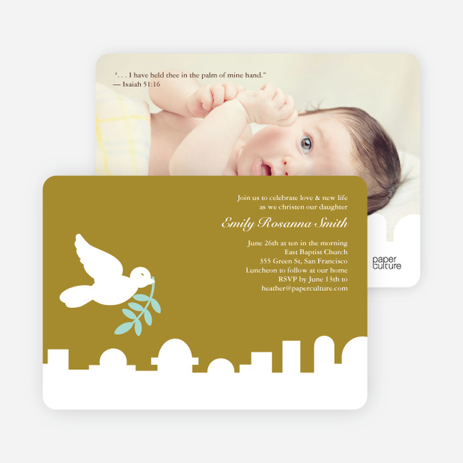 Dove Over Bethlehem Baptism Card - Olive