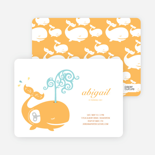 Modern Whale Spout Birthday Invitation - Orangsicle