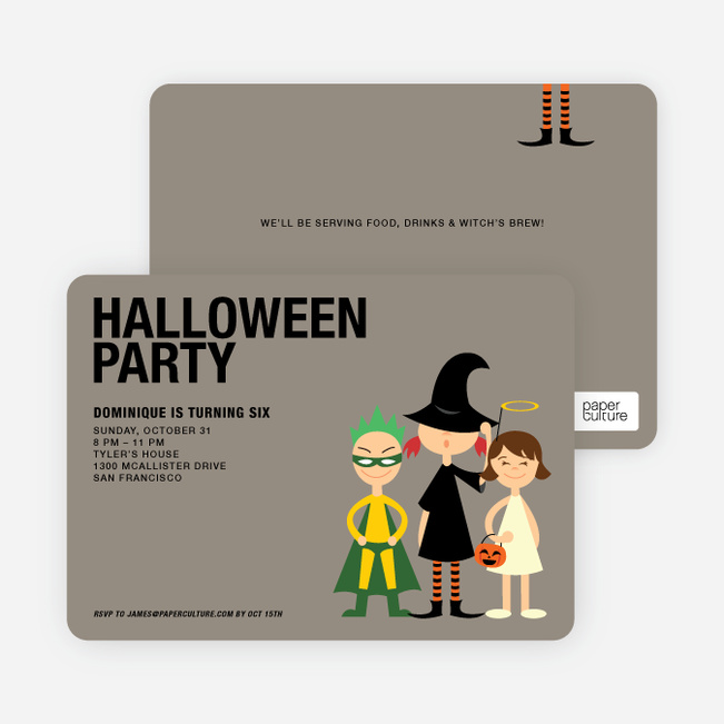 Super Hero, Witch & Angel Halloween Party Invitations - Forest Green