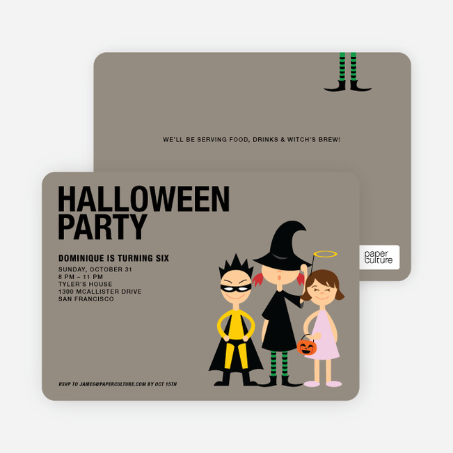Super Hero, Witch & Angel Halloween Party Invitations - Yellow