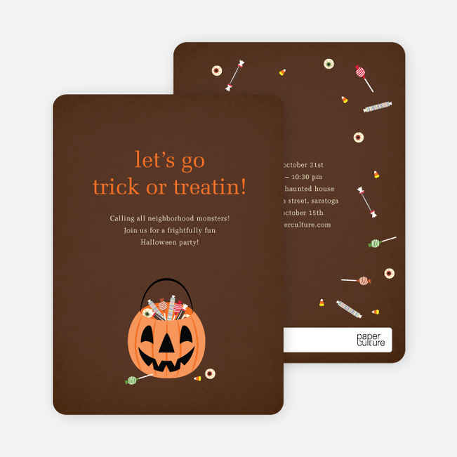 Trick or Treatin Halloween Party Invitations - Light Taupe
