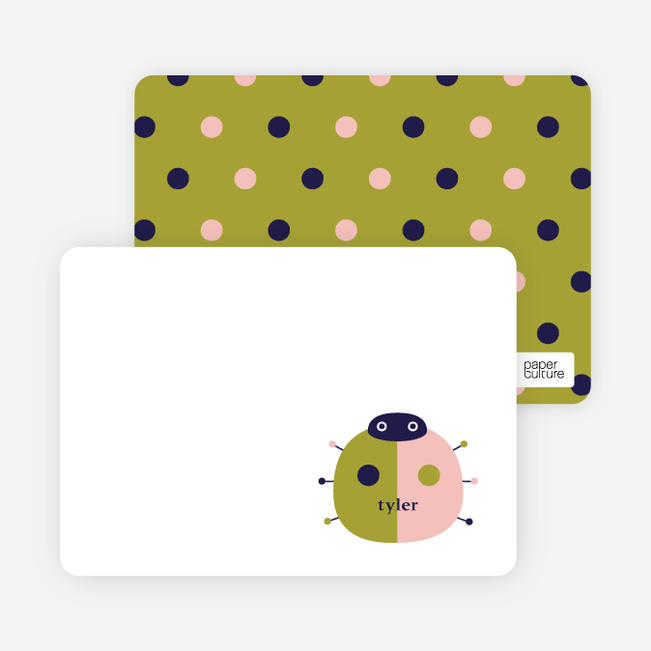 Personal Stationery for Modern Ladybug Baby Announcement - Olive