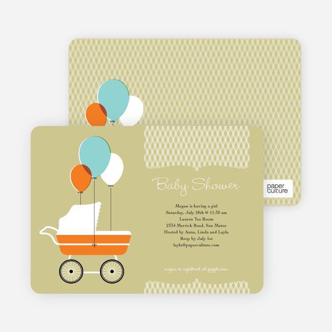 Vintage Stroller Baby Shower Invitations - Artichokey