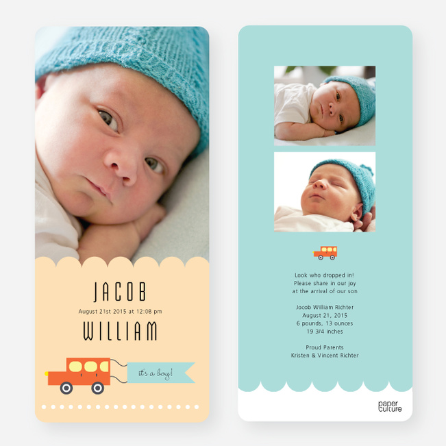 Car Themed Birth Announcements - Orange