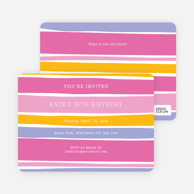 Color Stripe Party Invitations - Pink