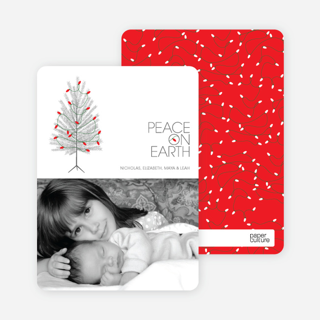 Peace on Earth Holiday Christmas Tree Cards - Tomato Red