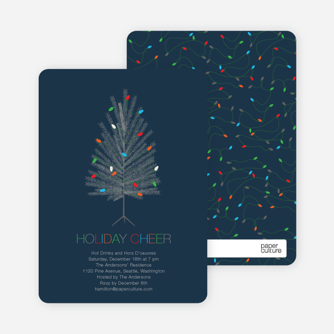 Colorful Christmas Tree Holiday Party Invitations - Navy