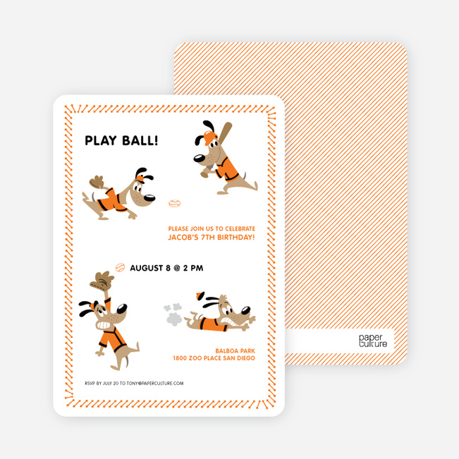 Babe Woof: Baseball Themed Party Invitations - Papaya