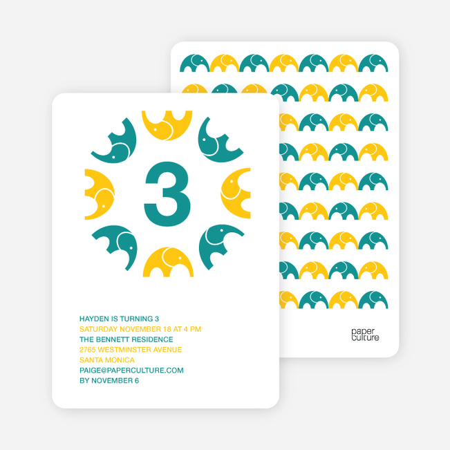 Elephant Kaleidoscope Modern Birthday Invitation - Turquoise