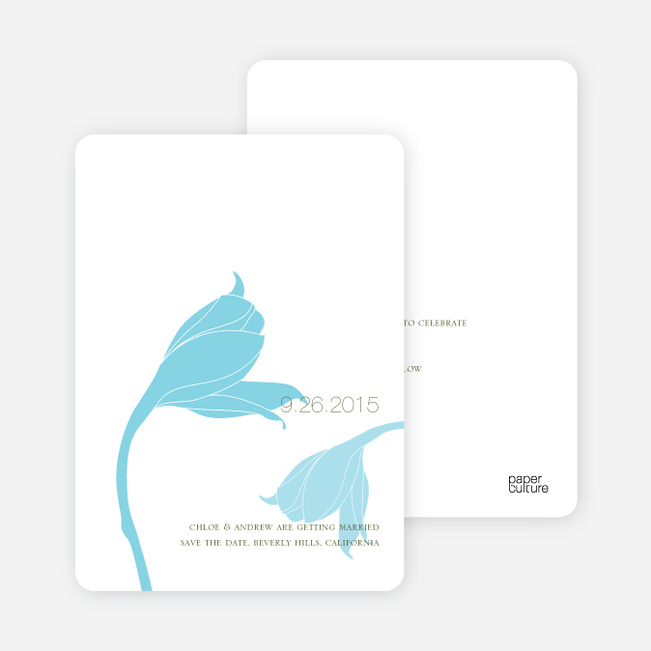 Floral Themed Modern Save the Date Cards - Pale Aqua