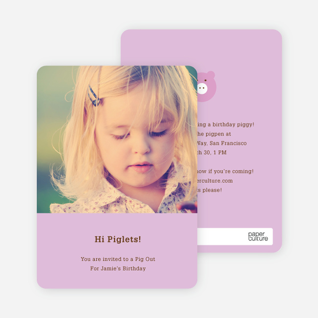 Little Piggy Modern Birthday Party Invitation - Lavender