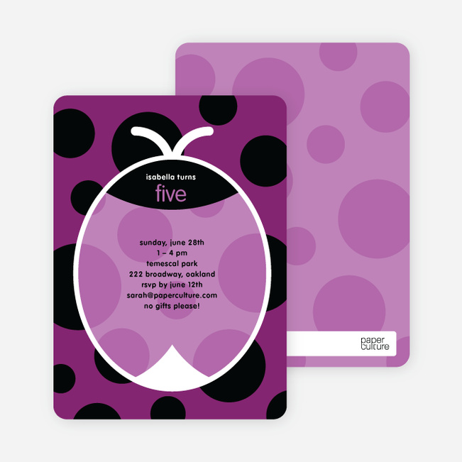 Purple Ladybug Modern Birthday Invitation - Grape