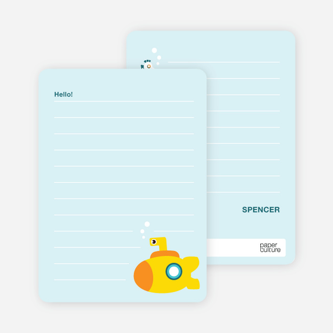 Note Cards: ‘3 in the Sea in the Yellow Submarine’ cards. - Light Blue