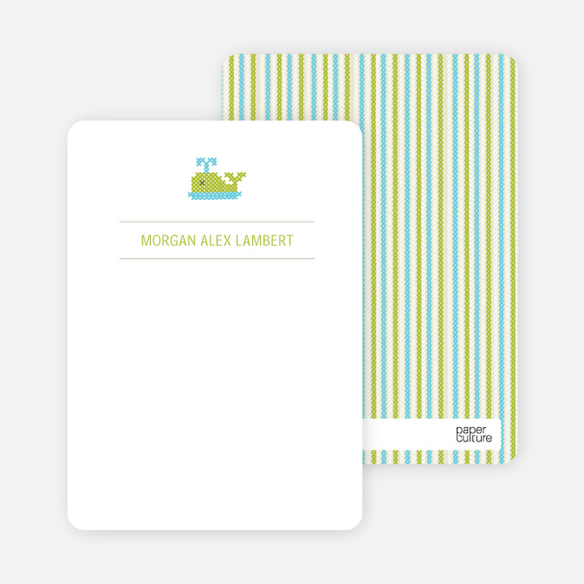 Note Cards: ‘Quilted Whale’ cards. - Pale Green