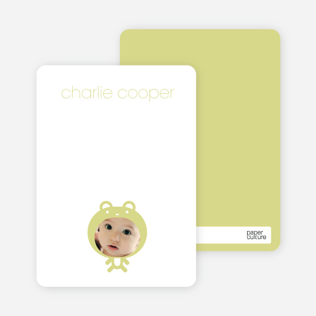 Personal Stationery for Baby in Cuddly Bear Outfit Baby Announcement - Pistachio