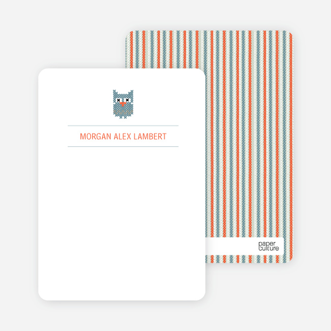 Stationery: ‘Quilted Owl’ cards. - Light Green